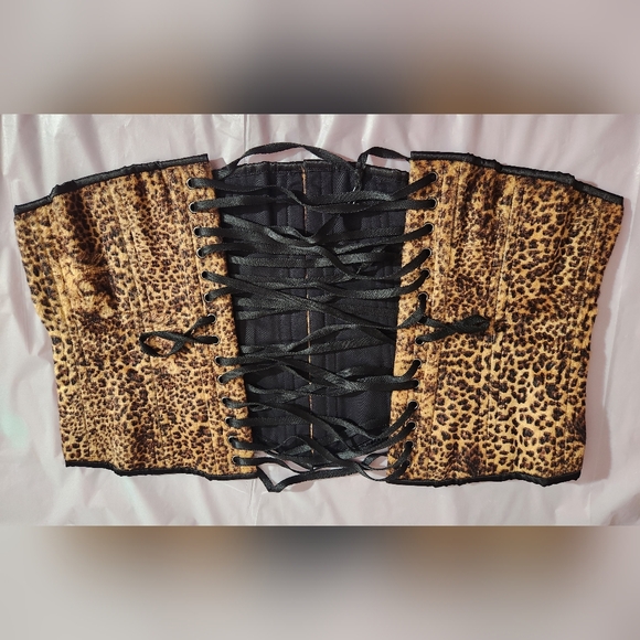 Timeless Trends Steel Boned Velvet Leopard 34 Inch Corset Slim Silouette - Picture 7 of 10